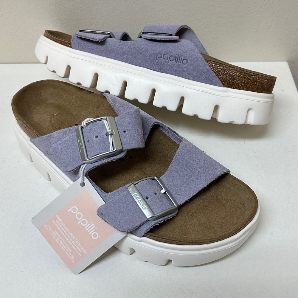 Papillio by Birkenstock Arizona Chunky Suede Sandals Purple Fog EU 39 US 8-8.5